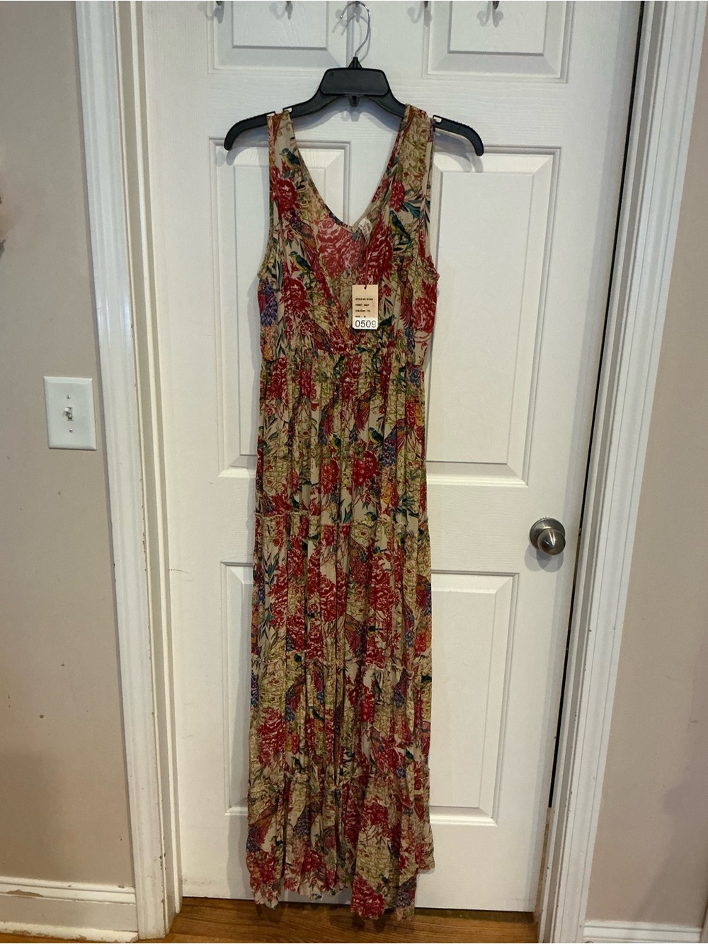 RAGA Red Floral V-Neck Tiered Maxi Dress